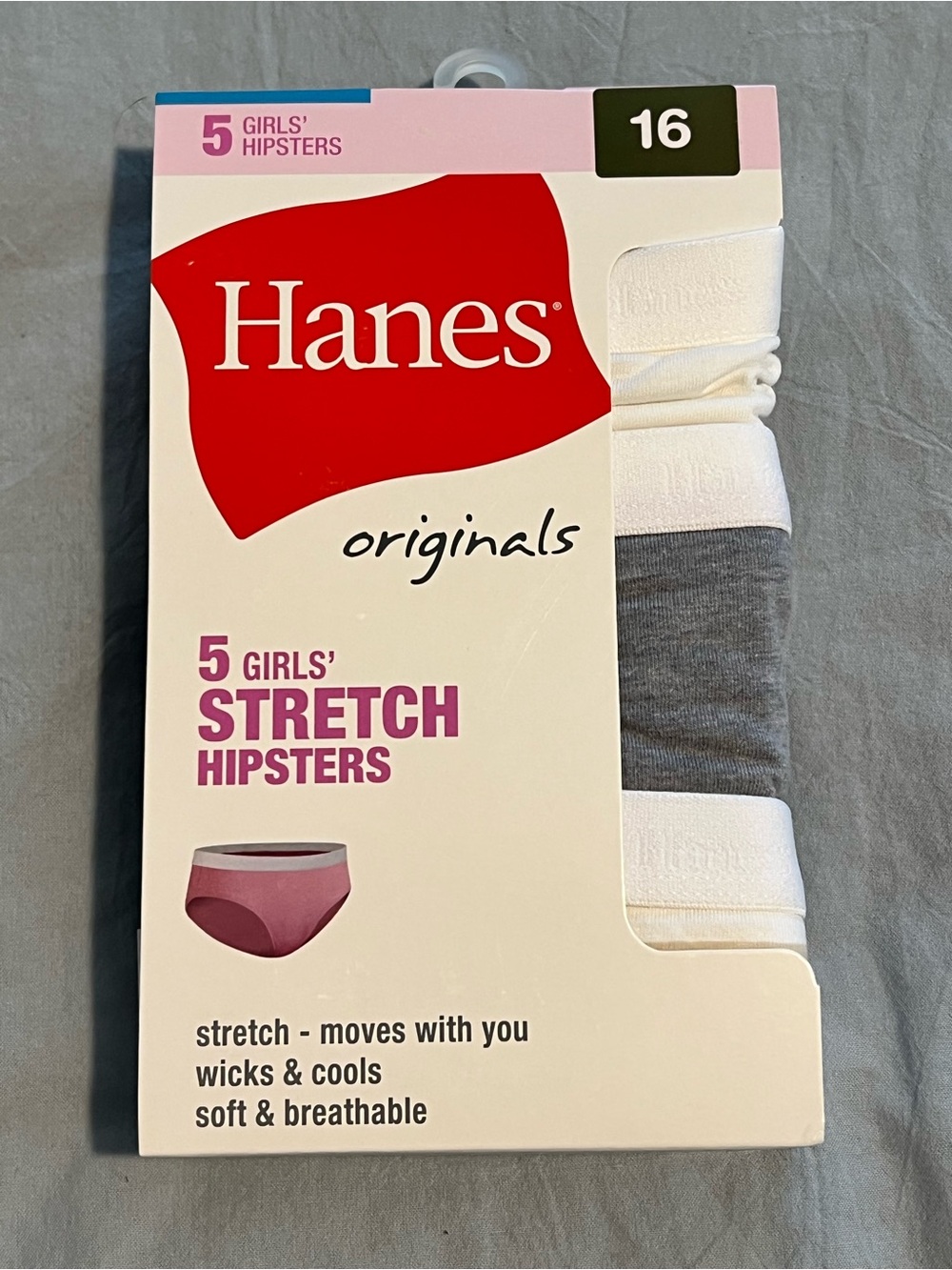 Hanes Girls' size 16 Stretch Hipsters 5pack NWT